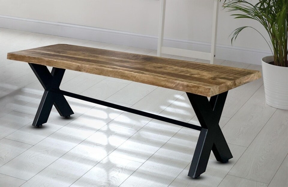 Kerela Bench - Mango Wood/Iron - L44 x W160 x H45 cm - Mango PP Saw Finish | Brown