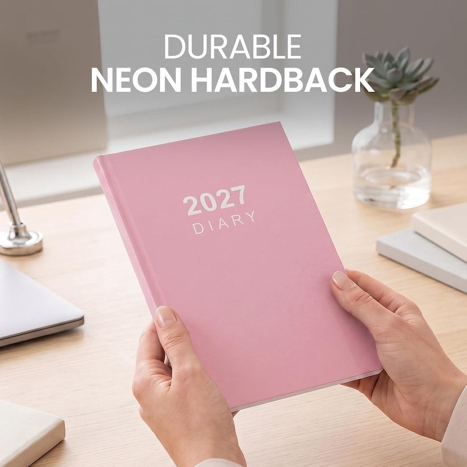image 1 of 2027 Diary A5 Week to View - Hardback Planner Organiser with Ribbon Bookmark - Weekly Appointment Journal Notebook (Pink) | Pink | Pink