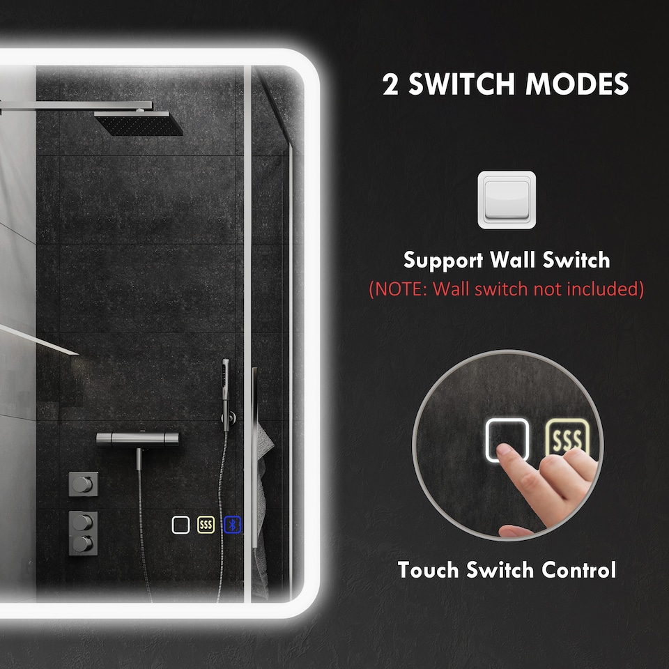 image 1 of HOMCOM 500 x 700 mm Backlit Illuminated Bathroom Mirror with LED Lights and Bluetooth, Wall Mounted Vanity Mirror with 3 Colours Dimmable, Anti-Fog, Memory Function, Touch Switch, IP44