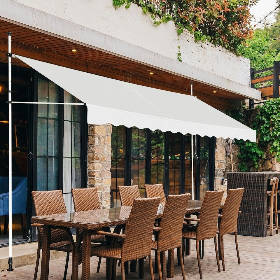 image 1 of COSTWAY 4M Telescopic Canopy Retractable Sun Shelter Beige White