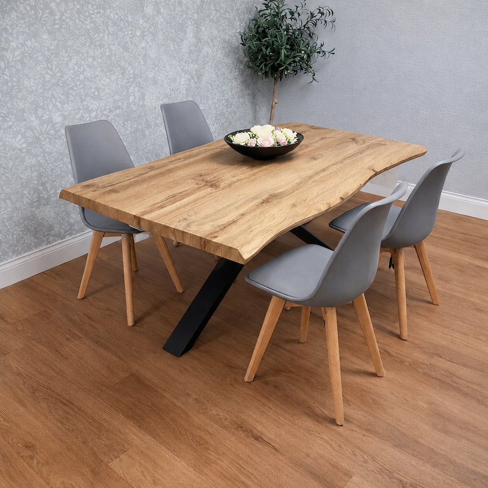 image 1 of Modern Dining Table with 4 Grey Plastic Chairs with faux leather padded seats