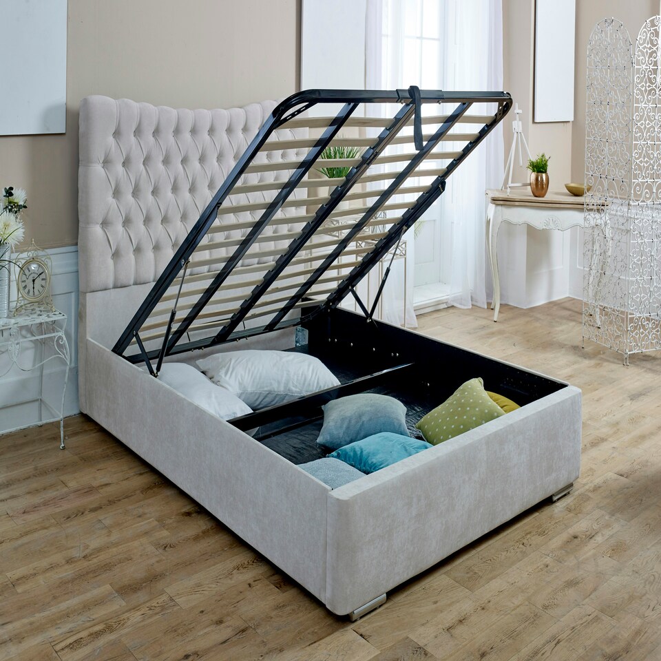 image 1 of Magenta Ottoman Plush Single Bed Frame - Beige