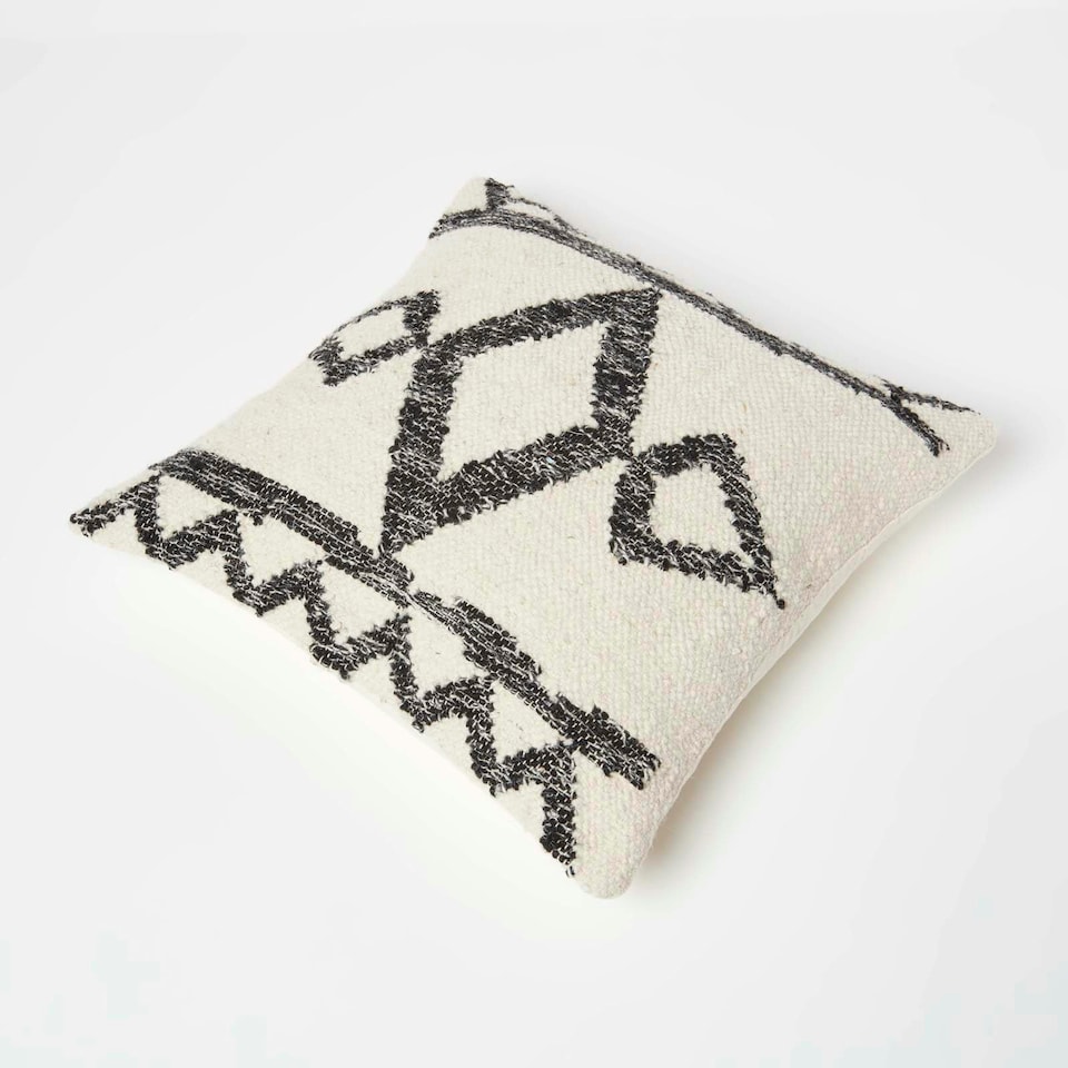 image 1 of Homescapes Koba Handwoven Traditional Black & Cream Cushion - 45 x 45 cm | Cream | 45 x 45 cm | 1