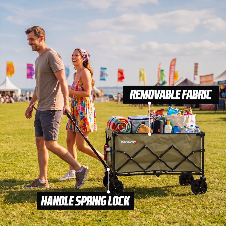 image 1 of MoverX 150L/150kg Folding Camping Trolley / Festival Wagon - Khaki