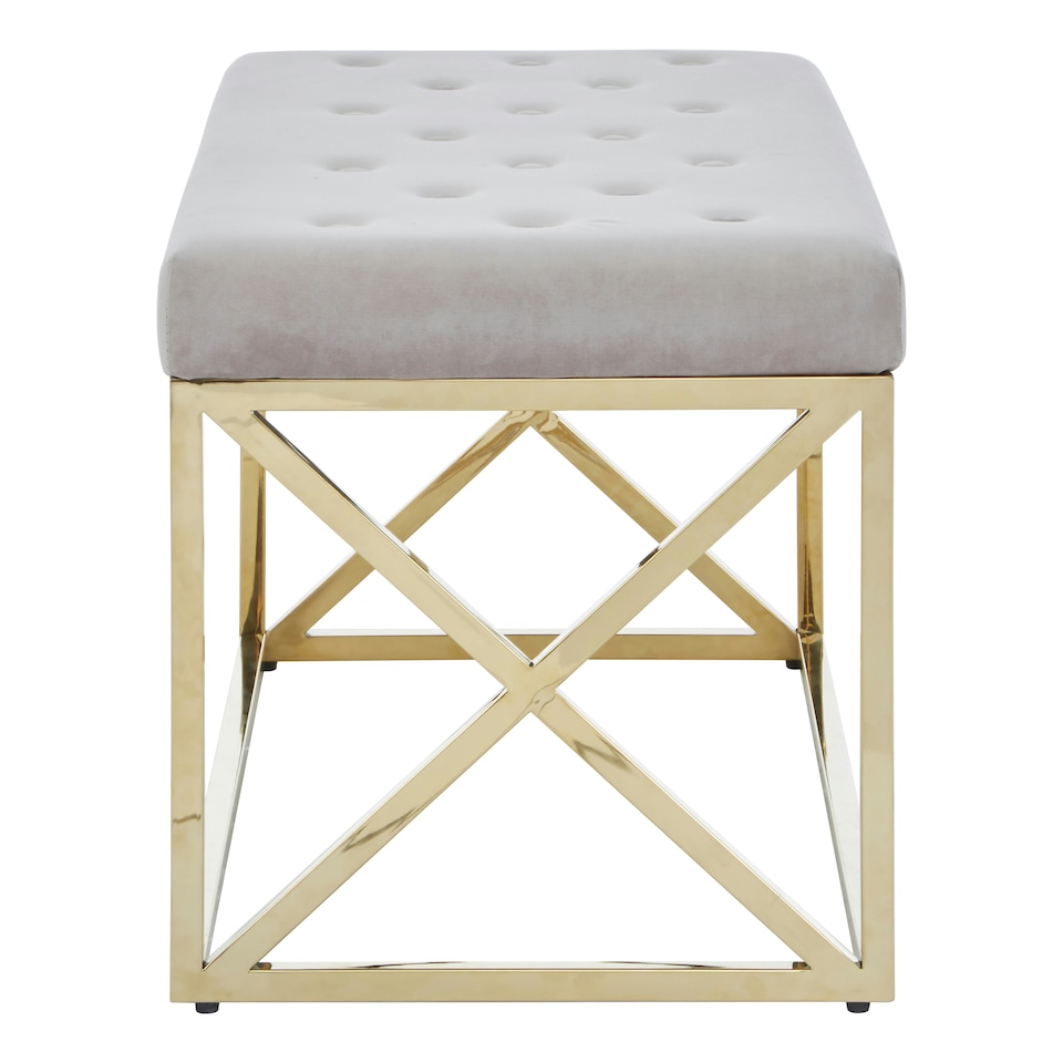 image 1 of Interiors by Premier Mink Velvet Gold Finish Bench, Tufted Velvet Seating For Bedroom Or Living Room, Stainless Steel Frame Bench Gold