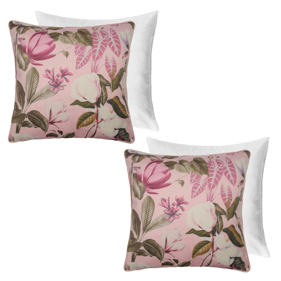 image 1 of OHS 2 x Floral Botanics Matte Velvet Filled Cushions, 45x45cm - Blush Pink Pink | Blush Pink | 45x45cm