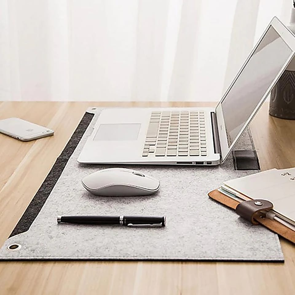 image 1 of Accuratus Felt Full Desk Mouse Pad with Pen & Paper Compartment - Yellow and Grey