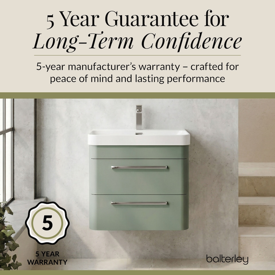 image 1 of Balterley Wall Hung 2 Drawer Vanity Unit with Thin Edge Ceramic Basin | Green | Fern Green | 562 x 607 x 460mm