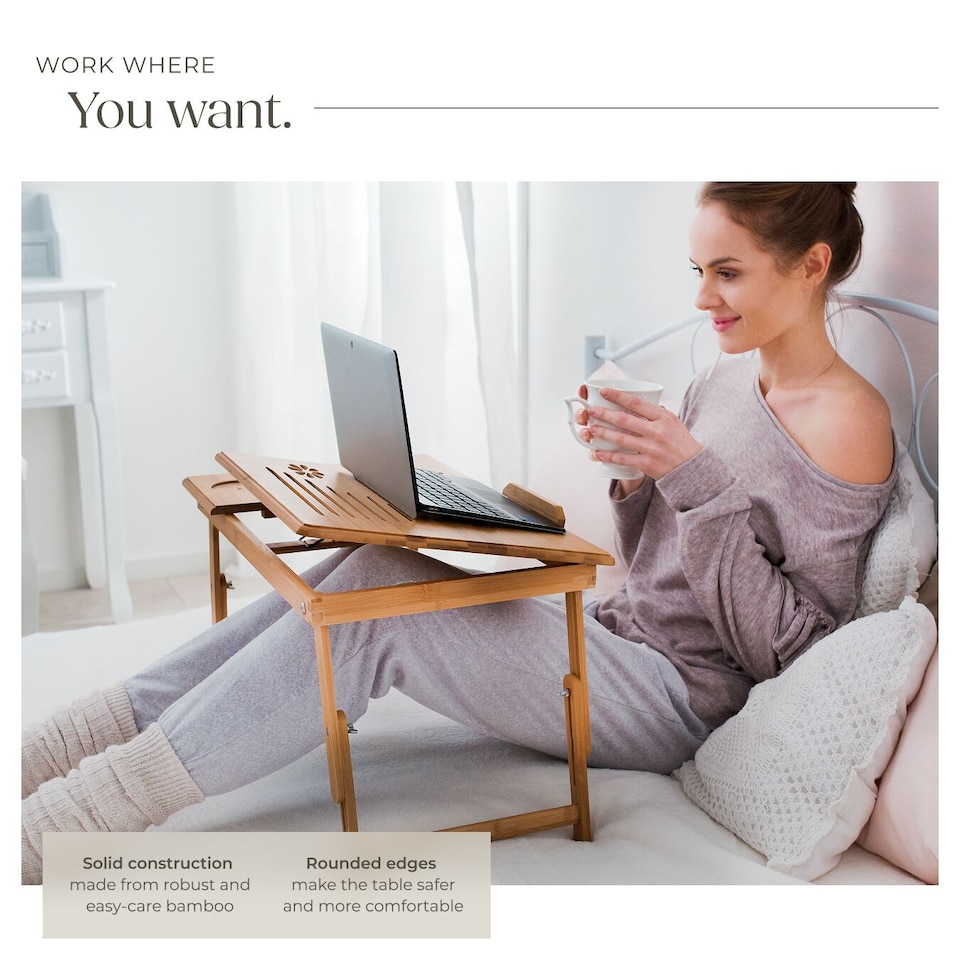 image 1 of Laptop Stand - 4 angles of inclination, with drawer, storage space, USB dual fan, 55 x 35 x 26 cm