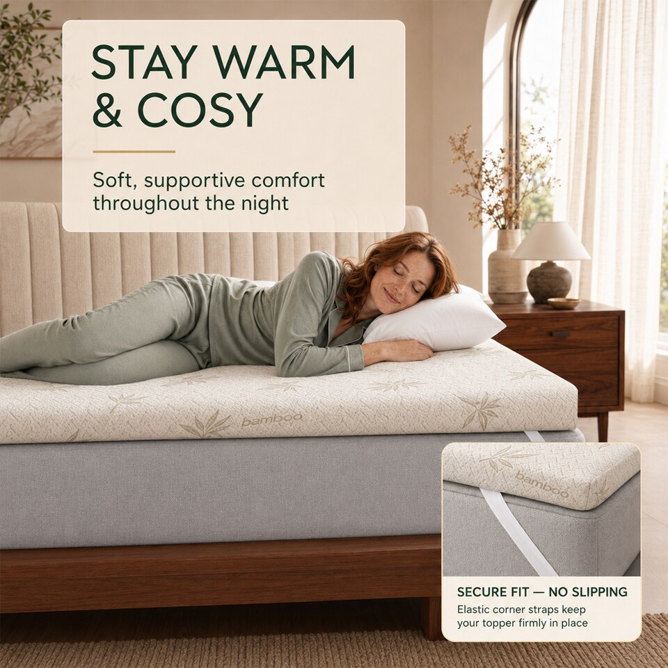 image 1 of Bamboo Memory Foam Mattress Topper I Cooling, Supportive & Hypoallergenic Bed Topper 1" (2.5cm) (150 x 200 x 2.5)