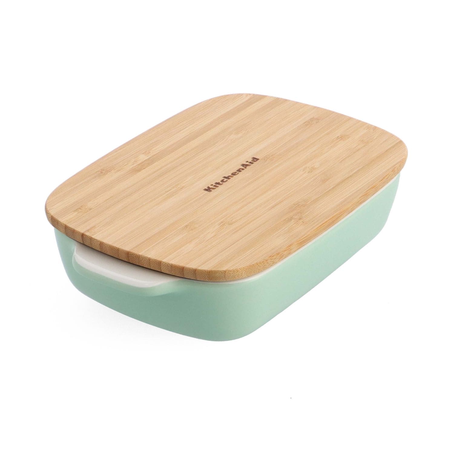 KitchenAid Stoneware Baker with Bamboo Lid, Oven & Dishwasher Safe in Light Green | Size: Small