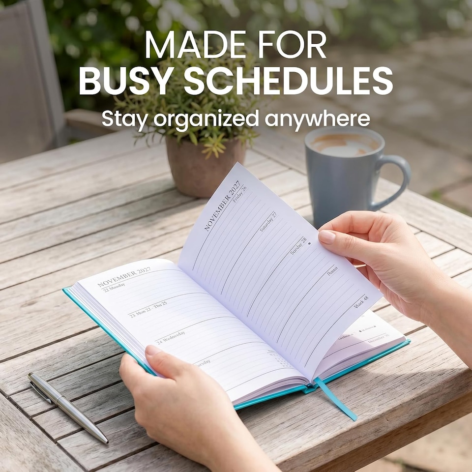 image 1 of 2027 Diary A5 Week to View - Hardback Planner Organiser with Ribbon Bookmark - Weekly Appointment Journal Notebook (Teal) | Blue | Teal
