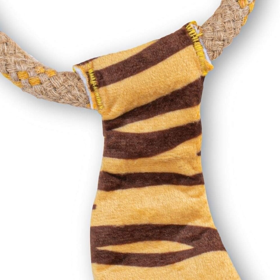 image 1 of Beco Recycled Soft Tiger Dog Toy with Tug Rope Large