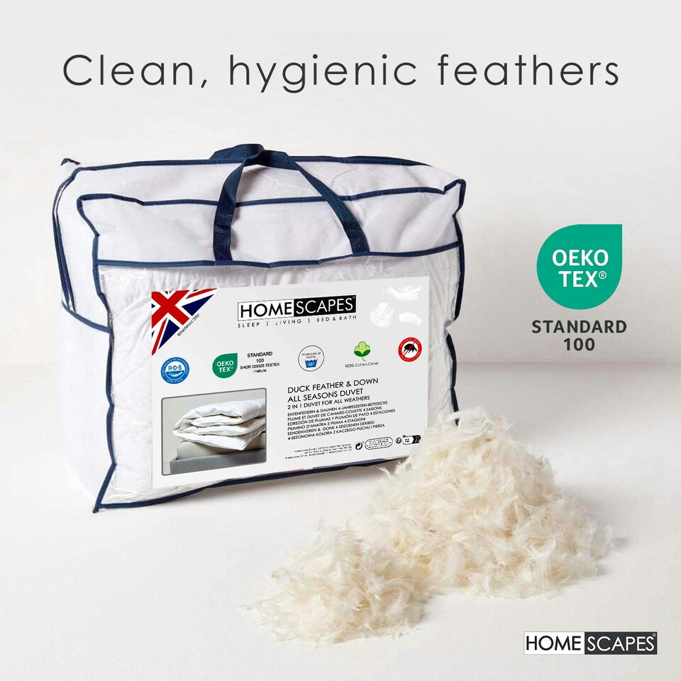 image 1 of Homescapes Duck Feather and Down All Season Duvet, Single | White | Single