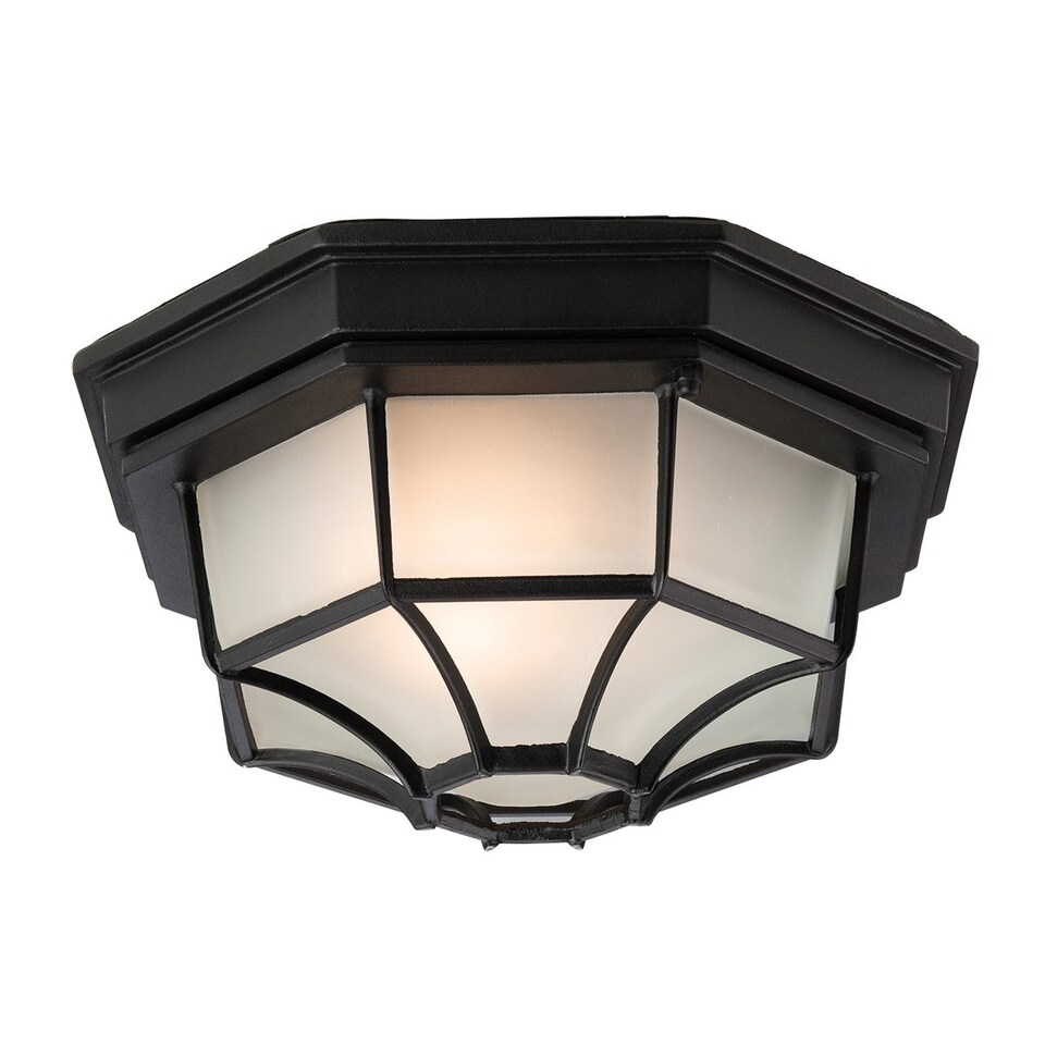 1 Light 6 Panel Lantern - Flush Ceiling Light Black IP43, E27
