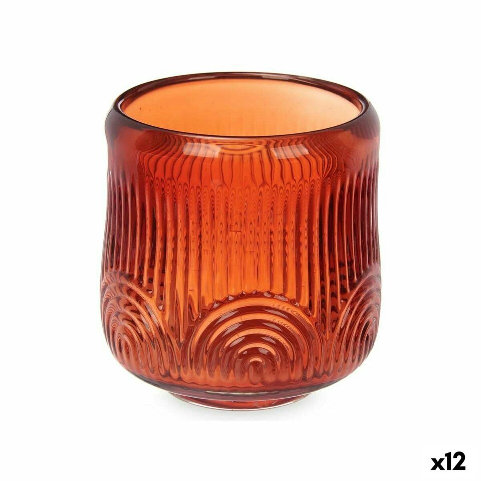 image 1 of Candleholder Stripes Orange Crystal 9 x 9,5 x 9 cm (12 Units) N/A