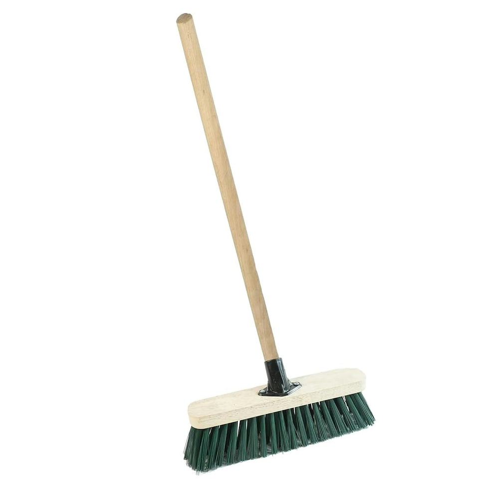 image 1 of 2 x 12" Strong Green Wooden Handle PVC Bristle Sweeping Broom Great For Outdoor Areas
