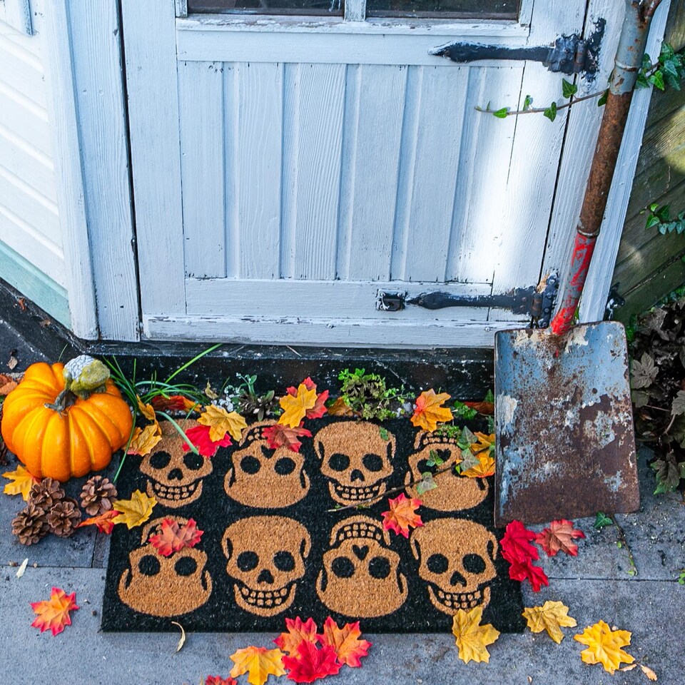 image 1 of Nicola Spring Halloween Coir Door Mats - 60 x 40cm - Skulls - Pack of 2
