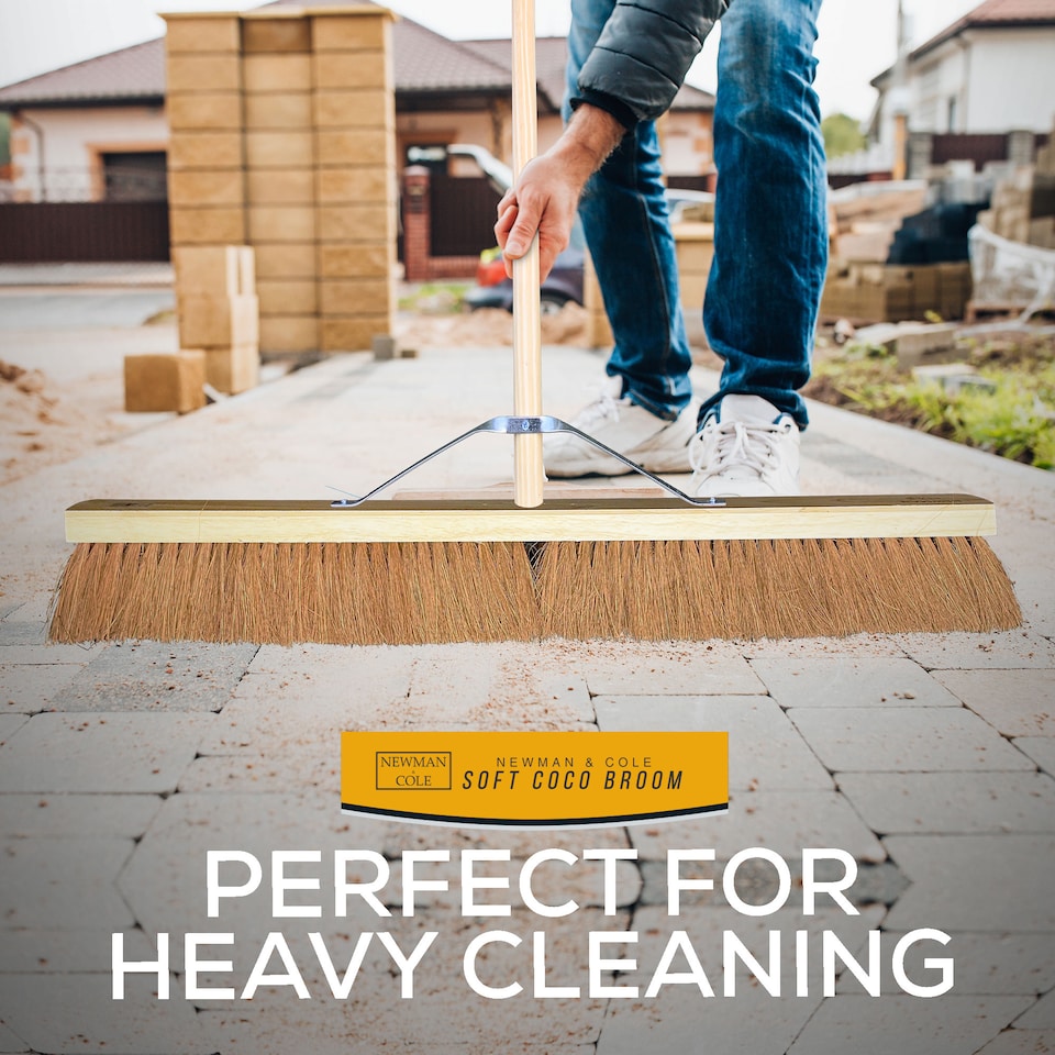 image 1 of 36" Wide Soft Coco Platform Broom 92cm Extra-Large Floor Sweeper with Reinforced Metal Stay
