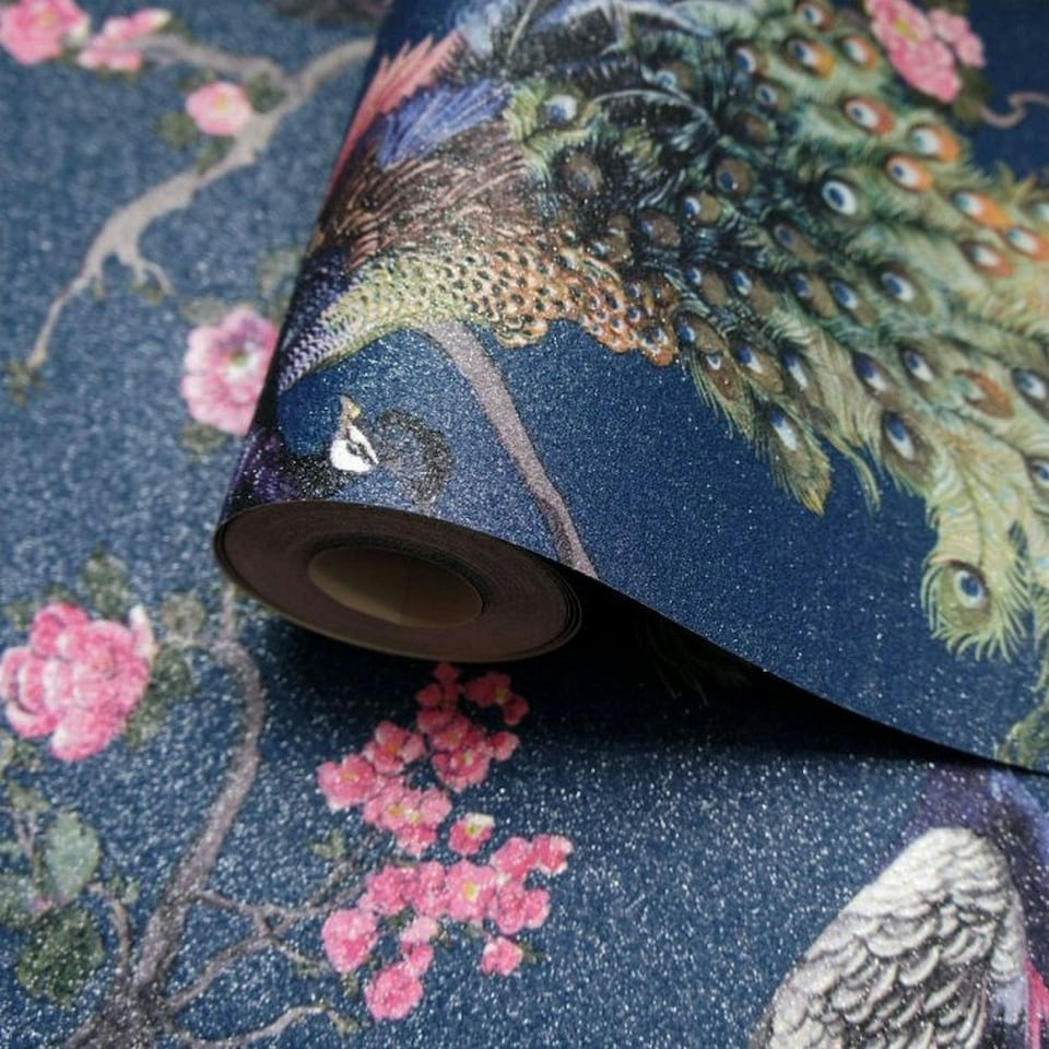 image 1 of Holden Décor Menali Peacock Textured Wallpaper - Blue - 10m x 53cm Blue