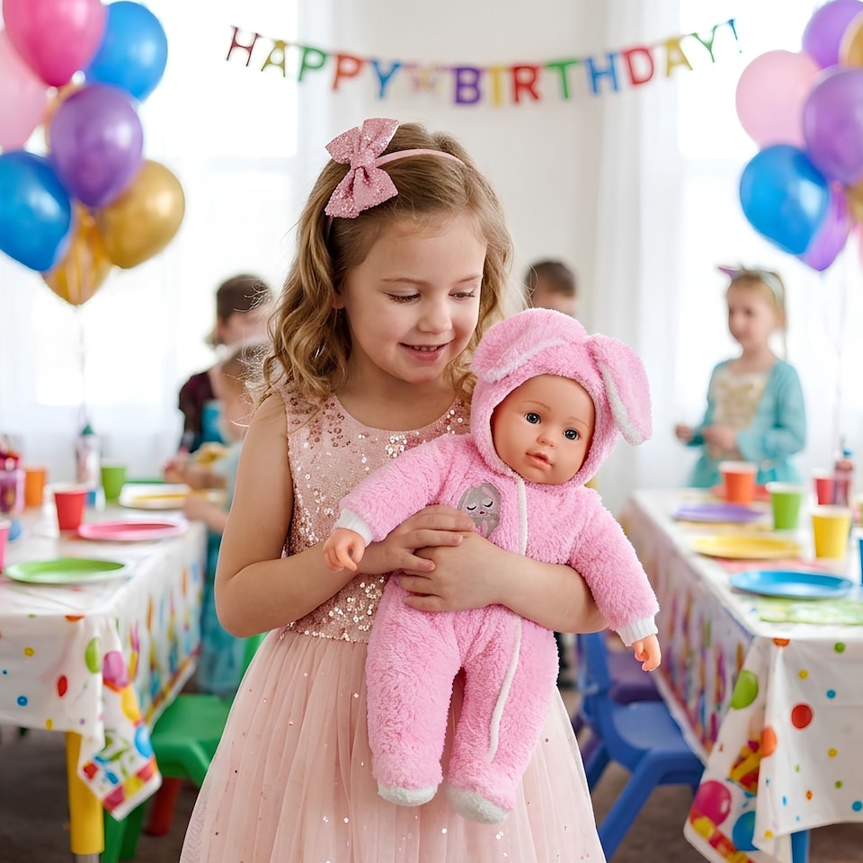 image 1 of BiBi Doll 20" Bunns Baby Doll Girl with Baby Pink Jumpsuit, Sounds & Dummy Toy