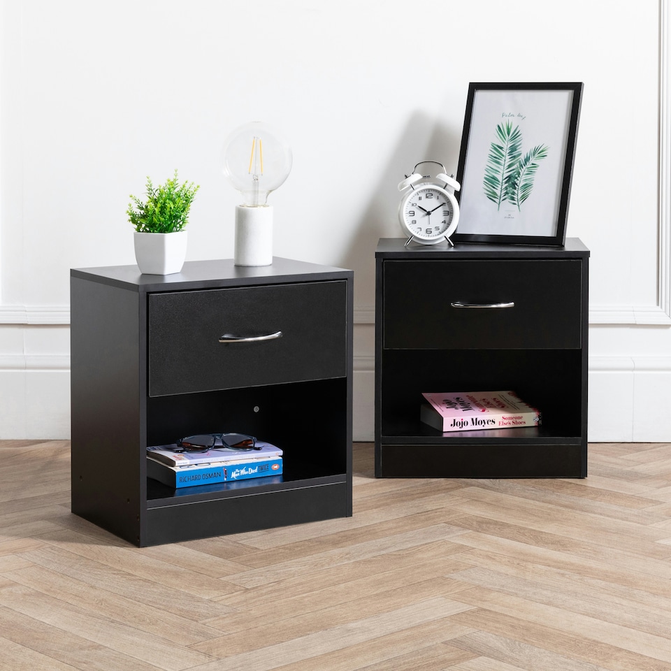 image 1 of Chest Of 1 Drawers Bedroom Wooden Furniture Bedside Wood Cabinet Storage Side Table - Black