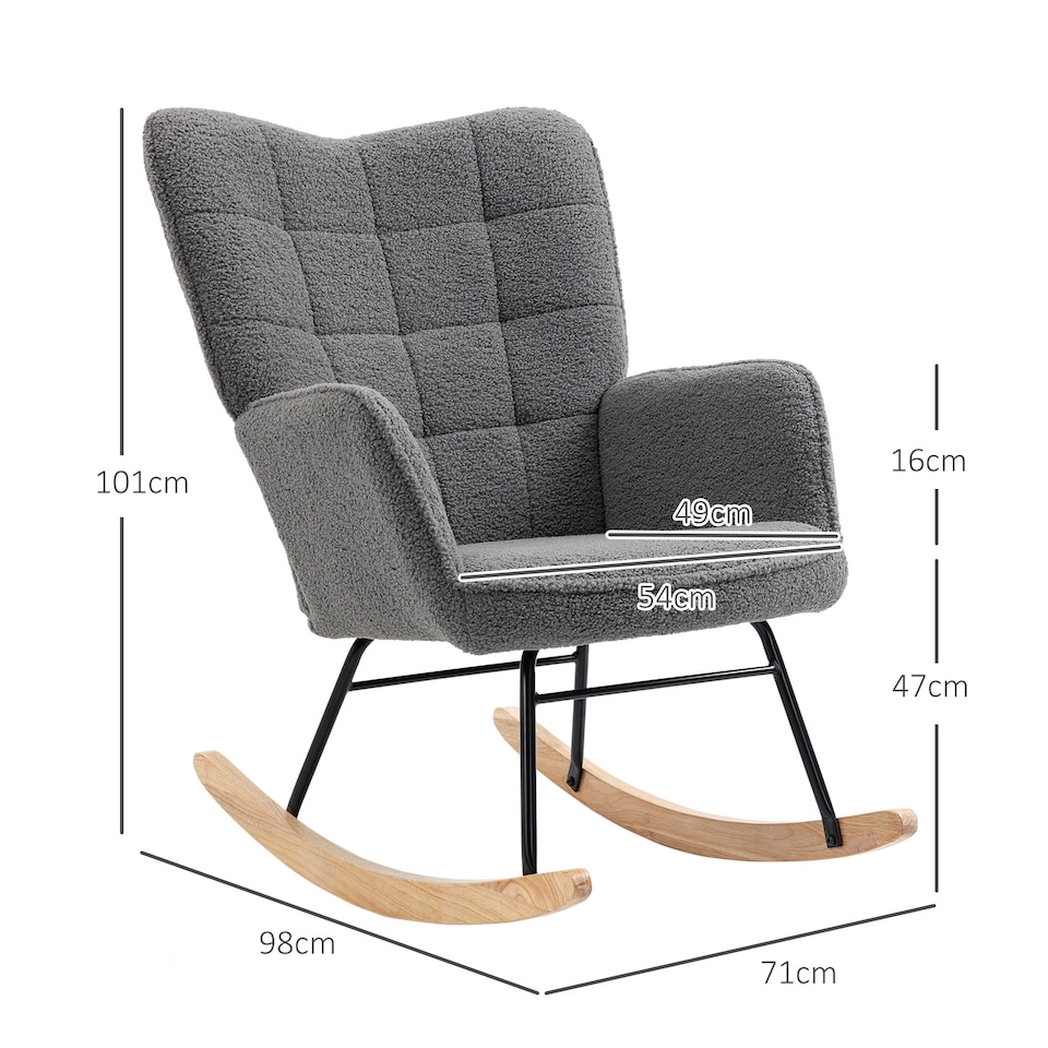 image 1 of HOMCOM Wingback Rocking Chair for Nursing w/ Steel Frame Dark Grey