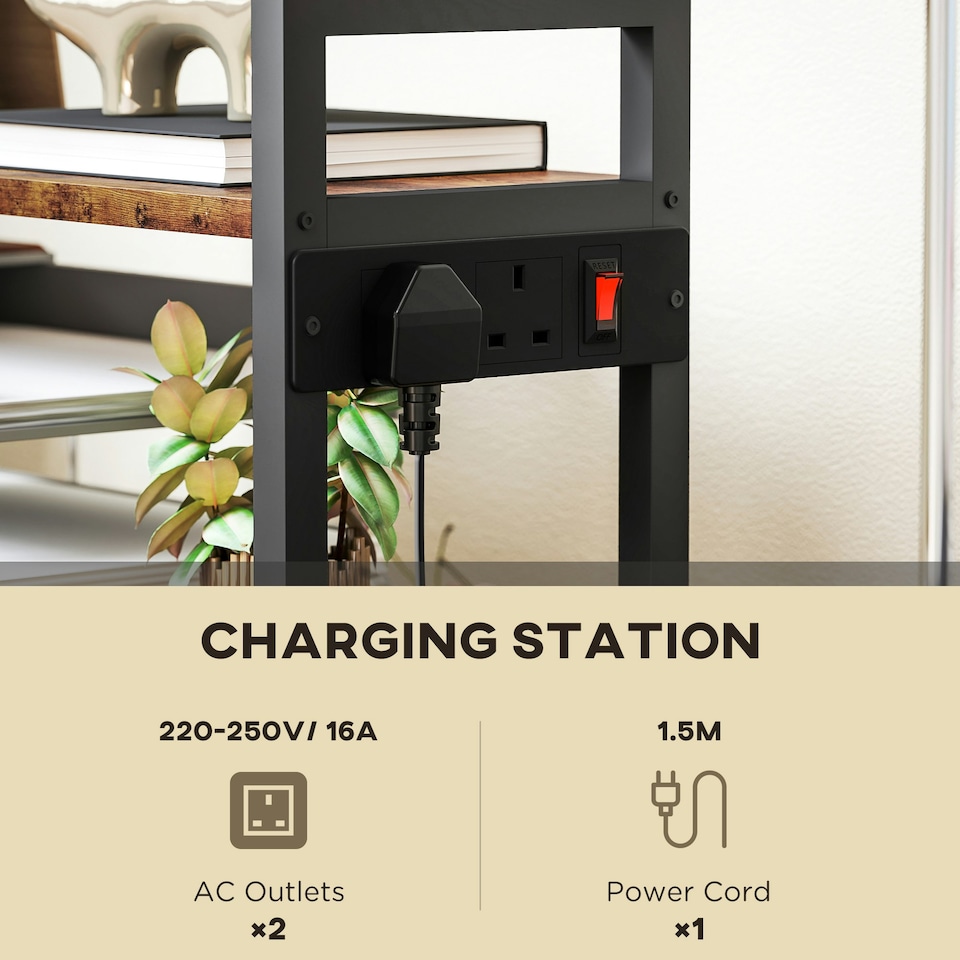 image 1 of HOMCOM 4-Tier Mobile Printer Stand with Power Outlets for Home Office Brown