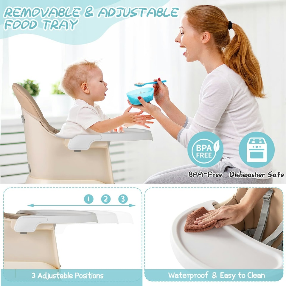 image 1 of COSTWAY 6-in-1 Baby High Chair Convertible Feeding Chair-khaki