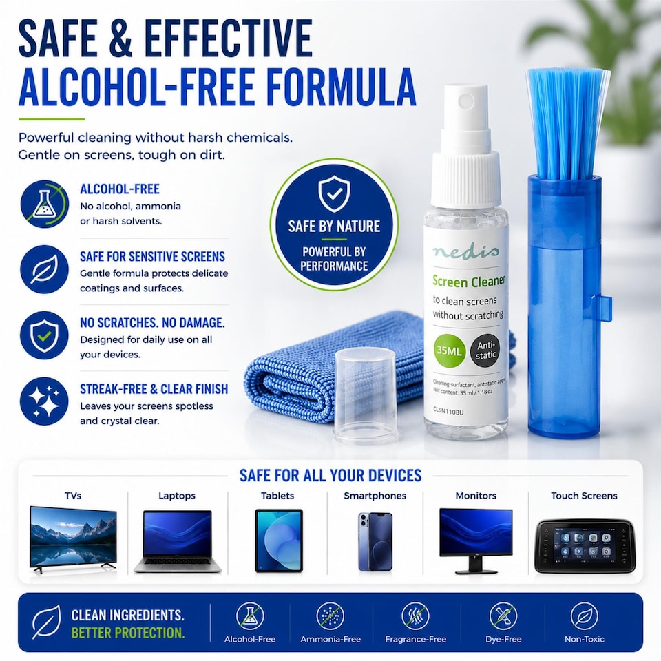 image 1 of Screen Cleaning Kit 35ml Anti-Static Alcohol-Free Cleaner, Cloth & Brush, Streak-Free TV Laptop Phone Cleaner Travel Size