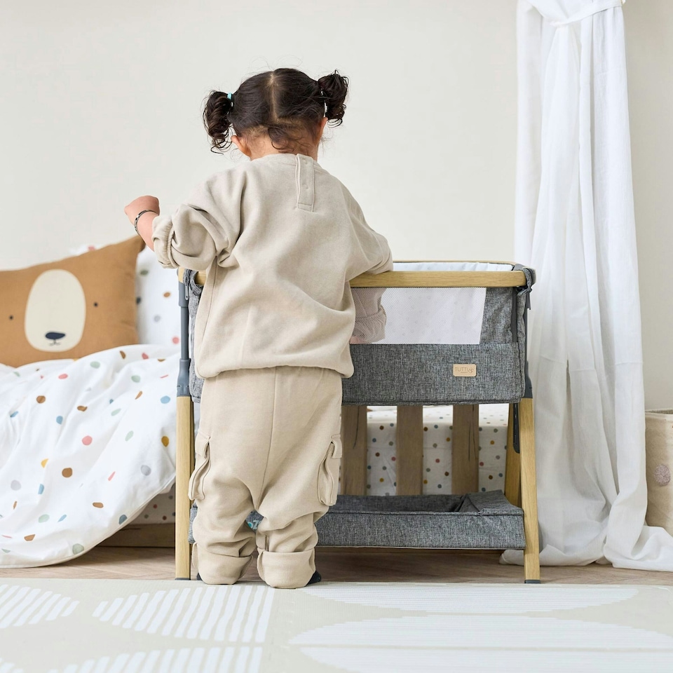 image 1 of Tutti Bambini CoZee Mini Me Play Crib - Oak/Charcoal