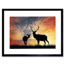 Photo Composition Deer Silhouette Sunset Sky Stag Framed Wall Art Print