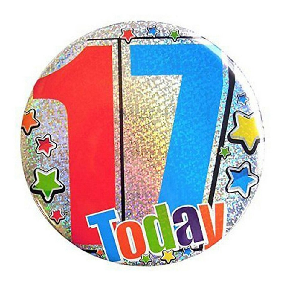 Kaleidoscope Jumbo Birthday Badge 17 Today - Silver 17 Today - D14.5cm