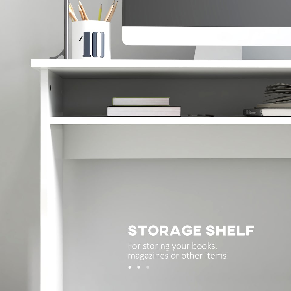 image 1 of HOMCOM Modern Computer Desk, Home Office Table, Small Writing Desk with Storage Shelf, 90 x 50cm, High Gloss White