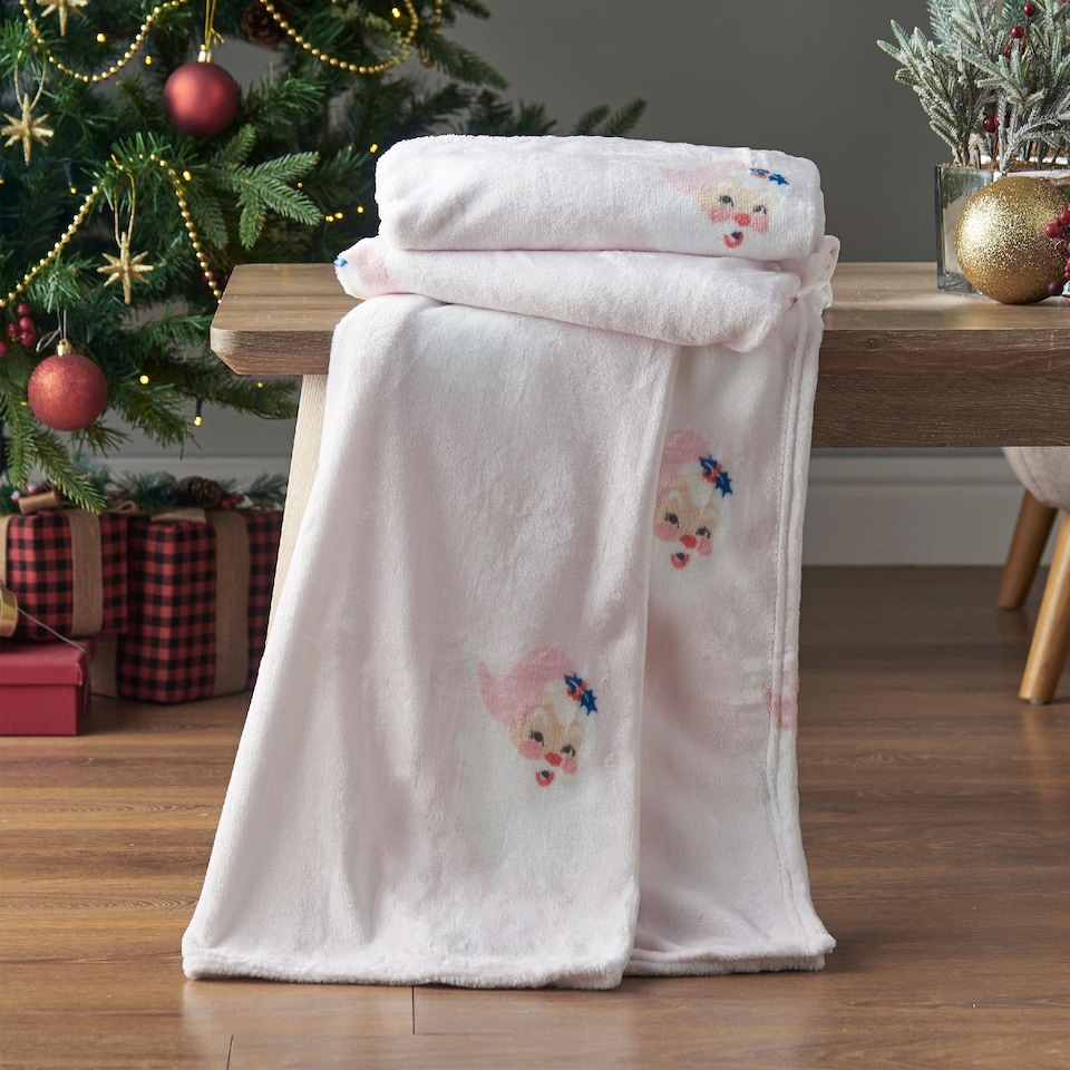 image 1 of Catherine Lansfield Vintage Christmas Santa Cosy Fleece Blanket Throw