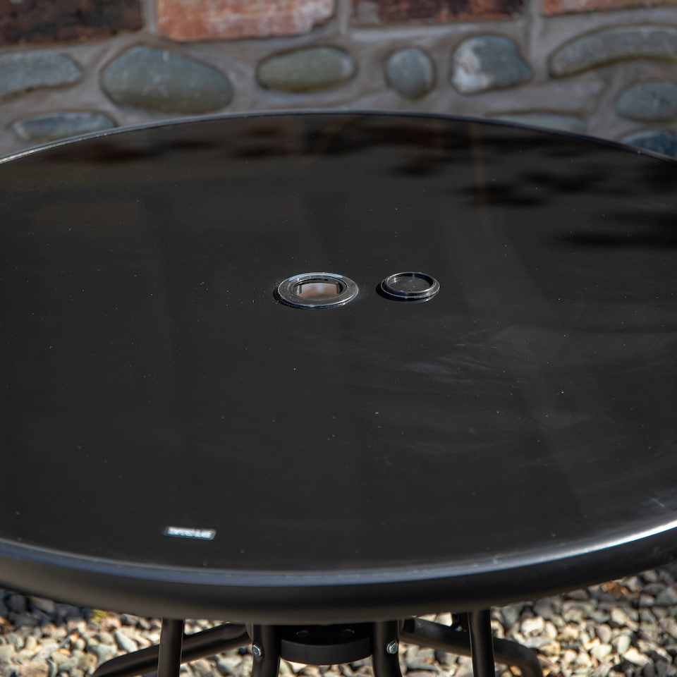image 1 of 4 Person Round Black Garden Table with Glass Top & Parasol Hole