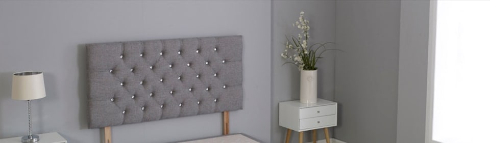 Charcoal Grey Linen Studded Chesterfield Headboard | Grey | 4FT Small Double 26"inch Headboard