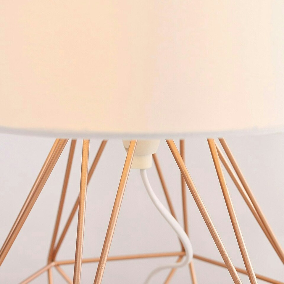 image 1 of ValueLights Modern Copper Metal Basket Cage Touch Table Lamp With White Shade