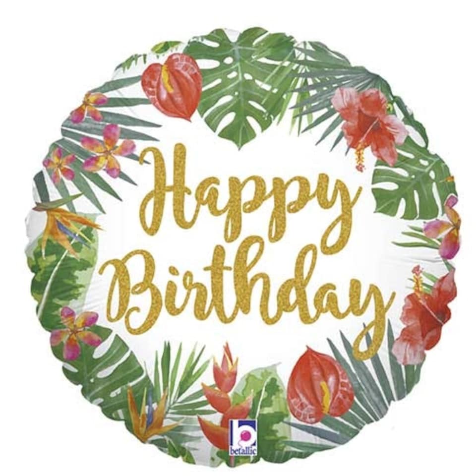 Tropical Birthday Holographic Round Foil Helium Balloon 46cm / 18 in