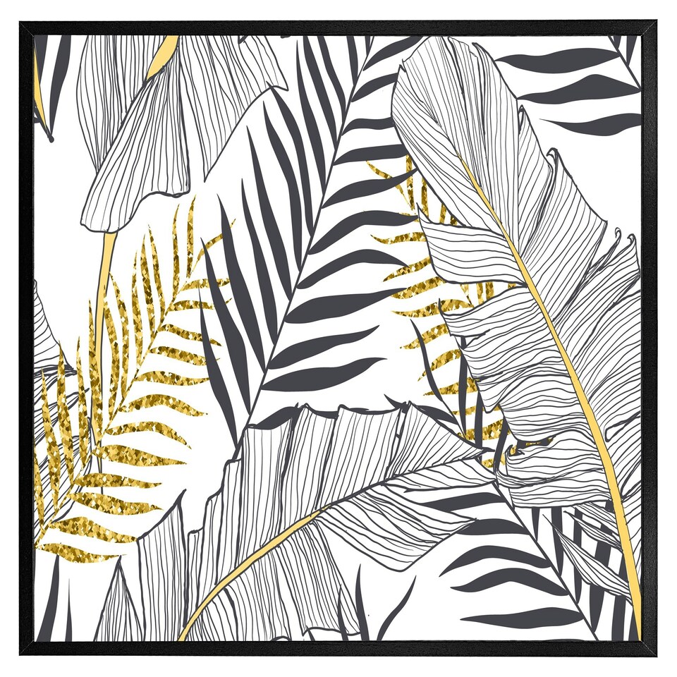 image 1 of Gold & black leaves (Picture Frame) Black | XL