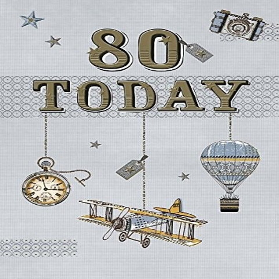 image 1 of 80th 80 Today Aeroplane Flying Design Happy Birthday Quality Card Lovely Verse