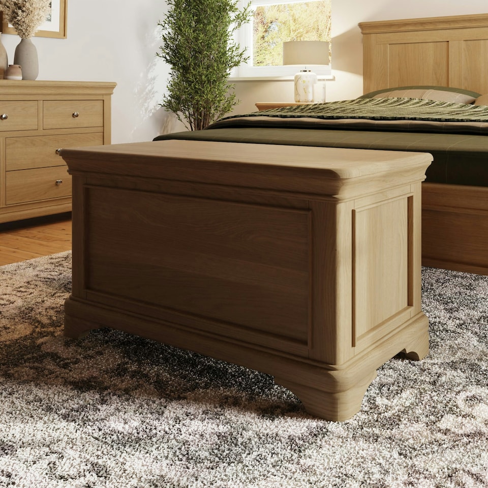 image 1 of Faire Ottoman Blanket Box in Natural Oak with Oak Top Brown