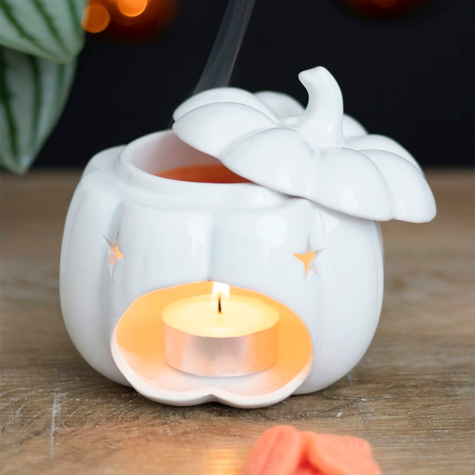 image 1 of Something Different Ceramic Pumpkin Oil Burner - White - One Size