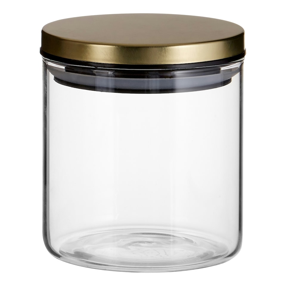 image 1 of Interiors by Premier 550ml Gold Lid Storage Jar, Clear Glass with Airtight Silicone Seal and Gold-Coloured Metal Lid