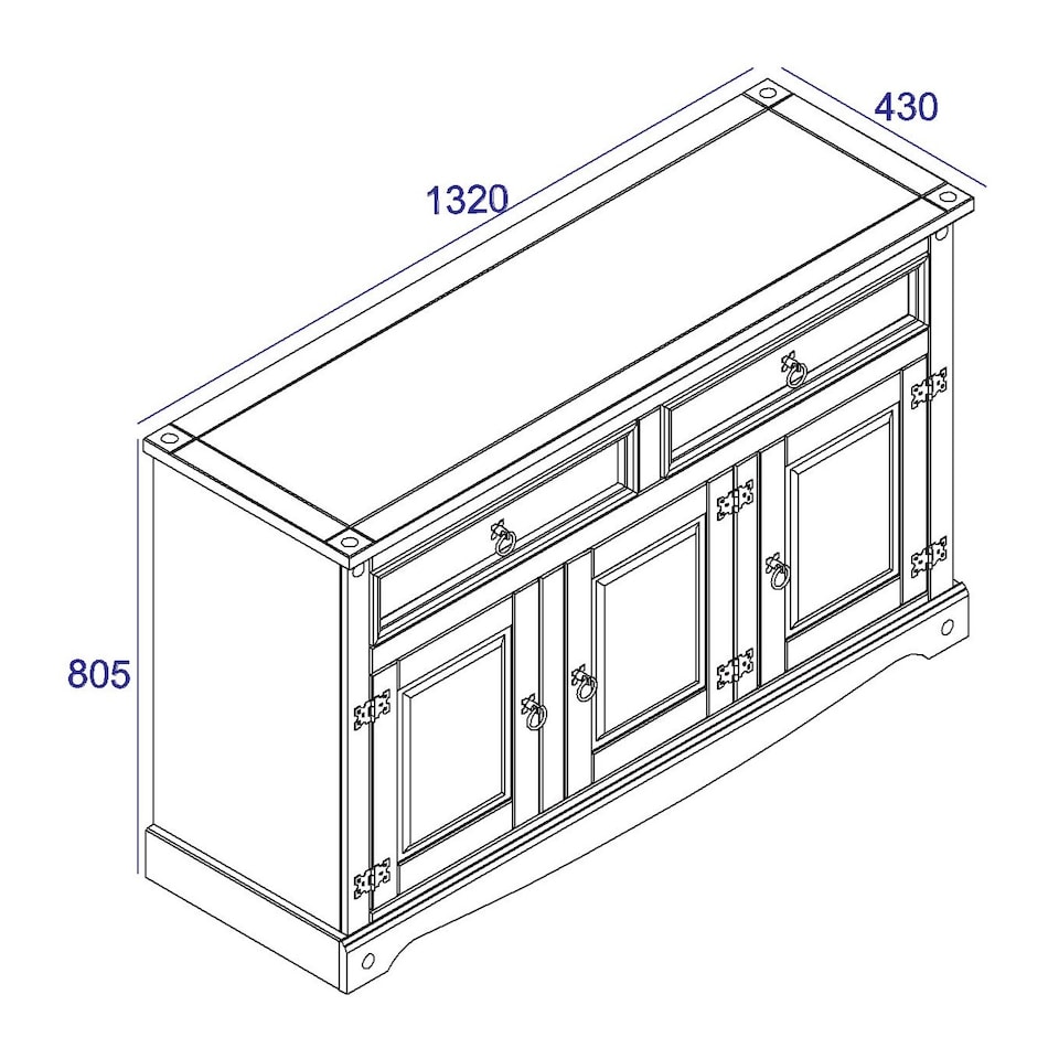 image 1 of Corona Premium Medium Sideboard - 2 Wide Drawers and 3 Doors with Adjustable Shelf in Antique, Grey or White Wax | White | White | One Size | 1