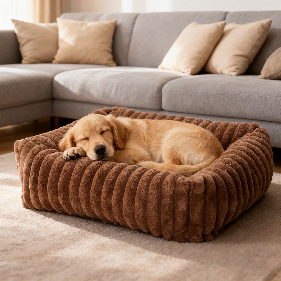 image 1 of Living and Home Soft Dog & Cat Bed,Pet Bolster Bed | Brown | Brown | L | 1