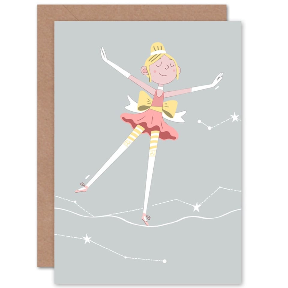 image 1 of Girls Ballerina Dancer Stars Blonde Kids Birthday Child Card