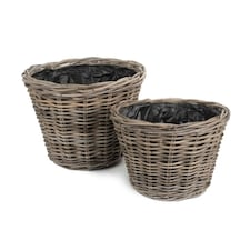 Set of 2 Tapered Rattan Round Planter with Plastic Lining