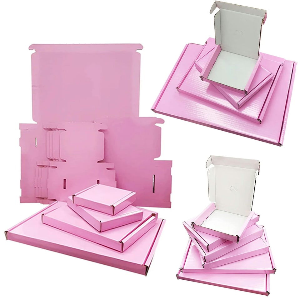 image 1 of 100 x Bright Pink Postal Packing Shipping Die Cut Boxes C5 Size Pink