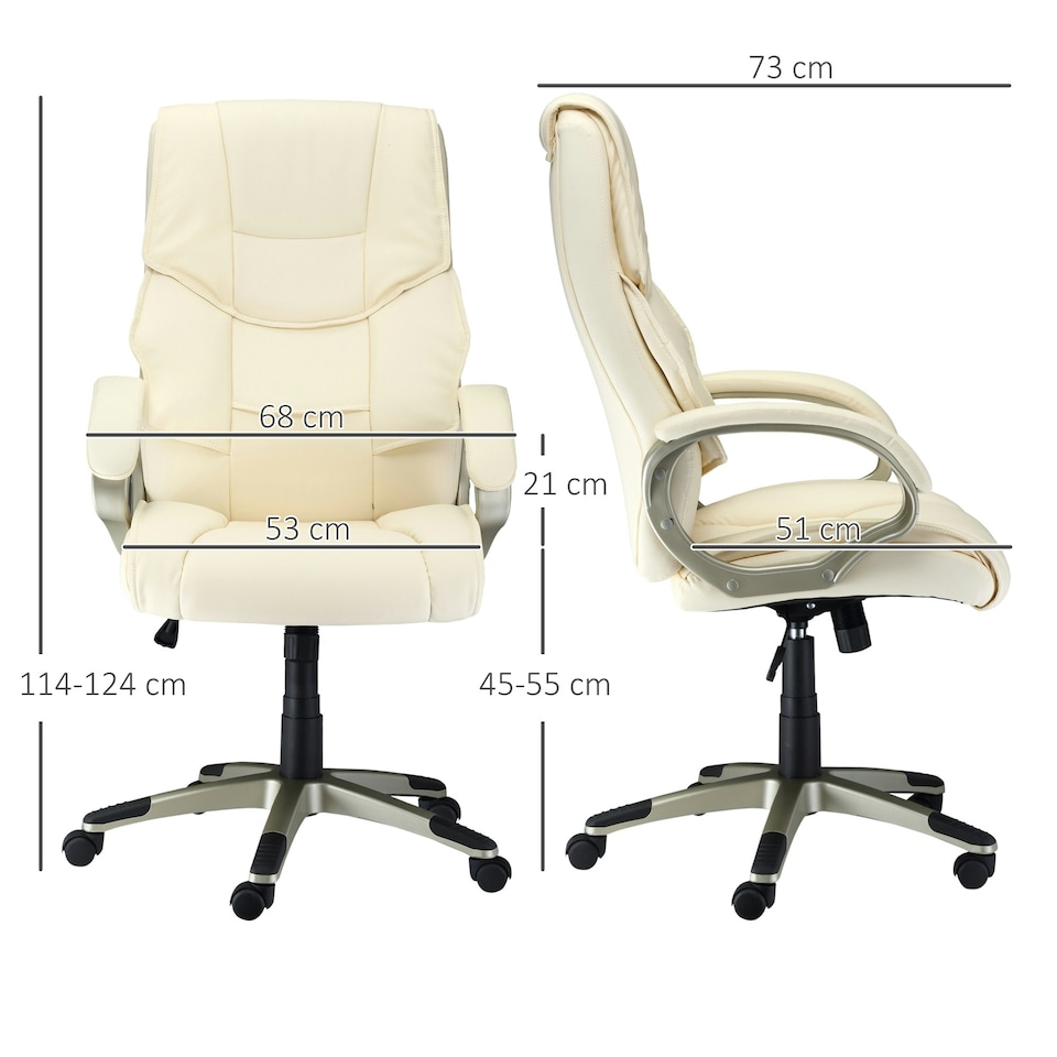 image 1 of HOMCOM Executive Office Chair Faux Leather Computer Chair w/ Wheel White